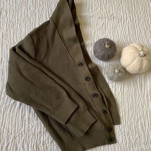 Olive Shawl Cardigan with Waffle Texture on Front